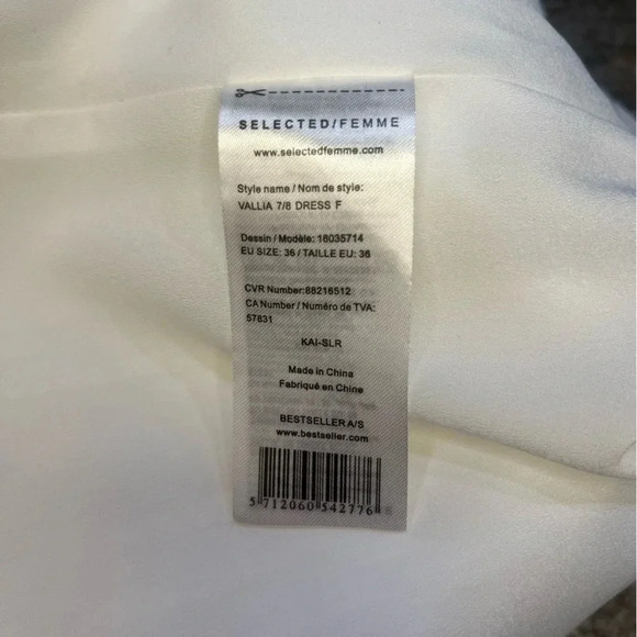 Selected Femme White Mini Textured Dress With Balloon Sleeves | Size  Small - Picture 10 of 12